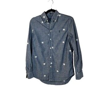 Ralph Lauren Relaxed Fit Denim White Stars Long Sleeve Button Down Women's Small